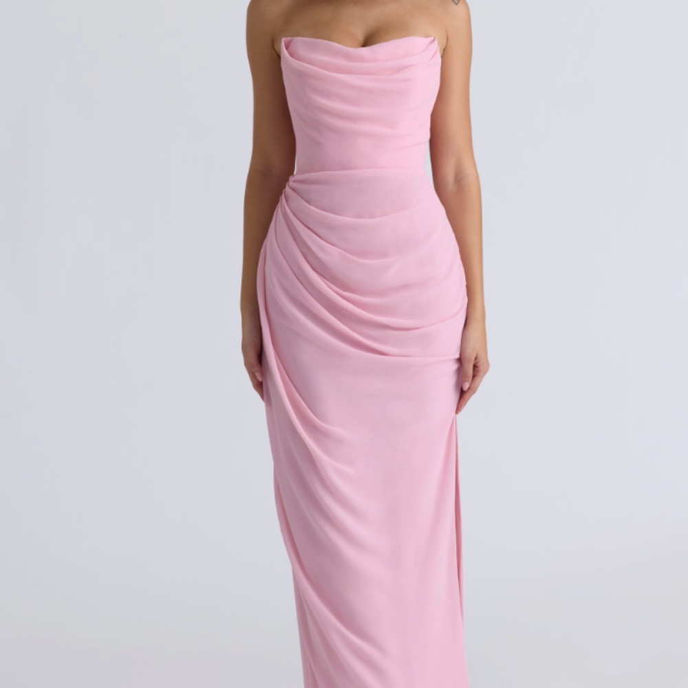 HOUSE OF CB 'Adrienne' Pink Quartz Georgette Maxi Gown Size S REG CUP - Picture 1 of 4